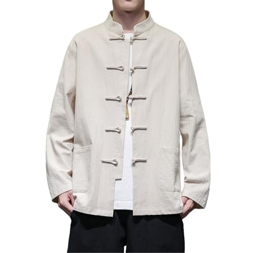 Camisa de lino y algodón de estilo chino para paseos de otoño y cenas al aire libre