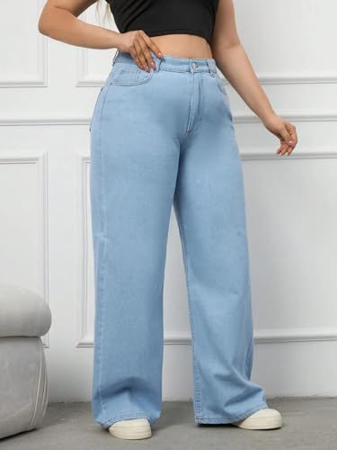 Image of KOTTY Women's Plus Size Straight Fit High Waist Wide Leg Jeans for Stylish Trendy Look