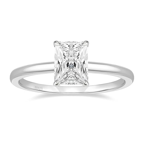 EAMTI 2CT 925 Sterling Silver Engagement Rings Radiant Cut Solitaire Cubic Zirconia CZ Wedding Promise Rings for Her Wedding Bands for Women Size 8