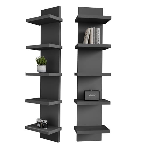 GHYKL 5 Tier Wall Shelf Unit, Black Versatile Lack Wall Shelf, Display Floating Shelves for Bedroom Bathroom Home Decor Organizer