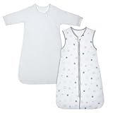 Lictin Schlafsack Baby, Ganzjahres Baby Schlafsack 2-teilig Langarm Innensack & gefütterterAußensack für Sommer & Winter, Ganzjahresschlafsack Baby Weißer Stern Mond, 99CM für 18-36 Monate