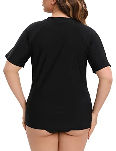 Women Plus Size Rash Guard Shirt Sleeve Rashguard Swim Shirt Built In Bra Upf Swimsuit Workout Bathing Suits Top Black #TOP1