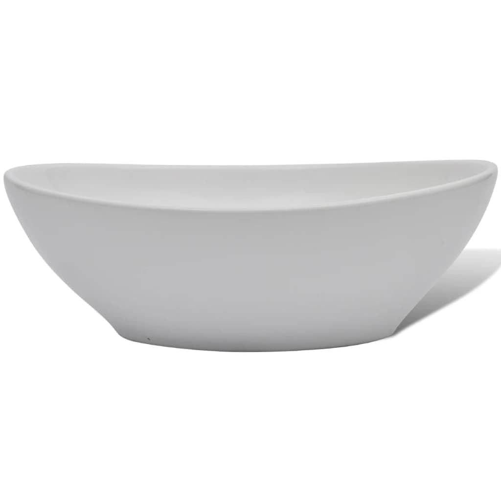 Lavabo Céramique Ovale + Mitigeur Chromé – Ensemble Salle De Bain, Installation Sur Plan, Trou Ø4,5 Cm