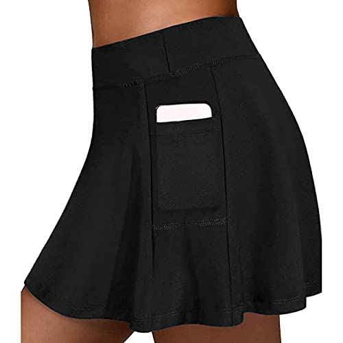 LowProfile Tennis Skorts for Women Athletic Golf Skirts Activewear Running Workout Skirts Inner Shorts with Pockets,a70 Black