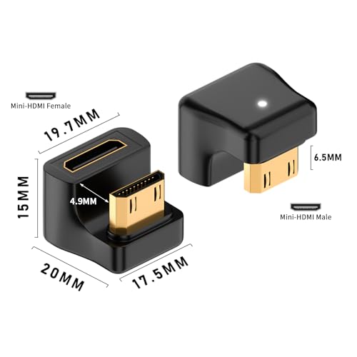 Duttek Adaptador de ângulo mini HDMI em forma de U 8K, mini HDMI macho para fêmea de 48 Gbps, adapta