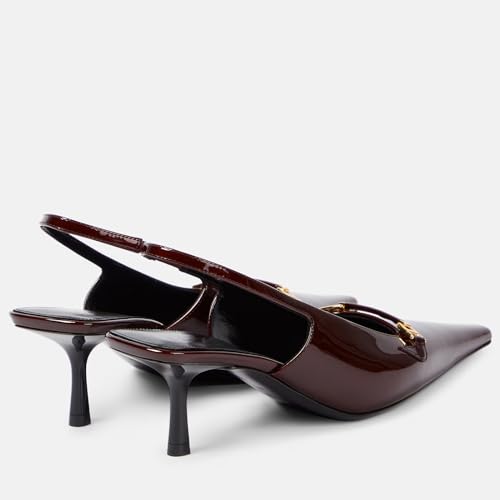 THESHY Women's Slingback Kitten Heels Pointed Toe Stiletto High Heels Patent Leather Pumps Backless Slip-on Dress Pumps for Women3