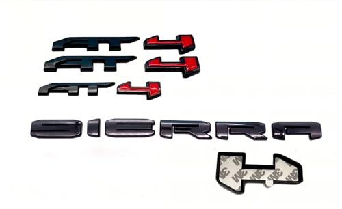 Image of 4PCS Kits AT4 Overlay Emblem Badge Sticker Sierra Replacement for 2019-2024 Sierra 1500 (Gloss Black Red)