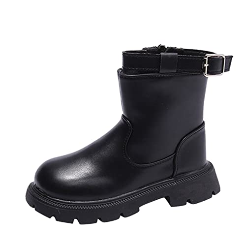 Toddler Winter Snow Boots Boys Girls Cold Weather Baby Faux Plush Shoes Side Zippers Booties(Infant/Toddler/Kid) (Black, 11-11.5 Years Big Kids)