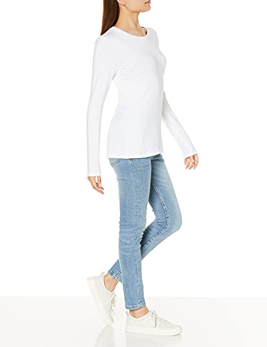 Amazon Essentials Women's Classic-Fit Long-Sleeve Crewneck T-Shirt, White, Medium