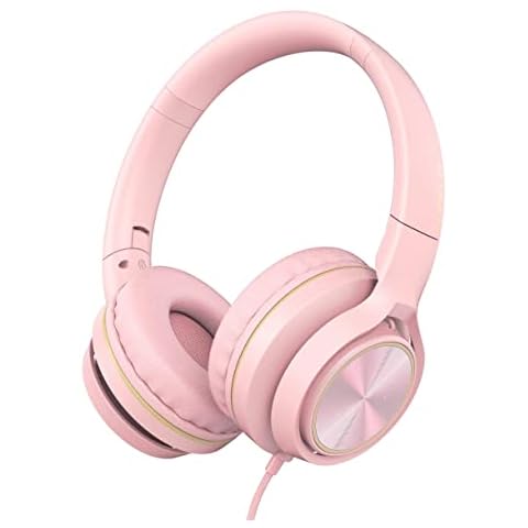 LORELEI S9 Wired Headphones with Microphone for School，On-Ear Kids Headphones for Girls Boys，Folding Lightweight and 3.5mm Audio Jack Headset for Phone, Ipad，Tablet, PC, Chromebook (Pearl Pink) Cover