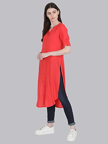 Image of Women's Rayon Solid Long-Length Kurti