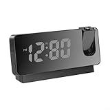 LumoCheefy Sveglia digitale a proiezione con temperatura, alimentazione USB, display a soffitto girevole a 180°, funzione snooze, nero/bianco, per scrivania della camera da letto (nero)
