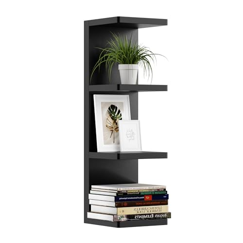 Image of upsimples 4 -Tier Floating Wall Shelf, Black Vertical Vanity Decor Shelves | Wall Display for Bag, Purfume, Shoes, Books, Storage Shelves for Bedroom, Living Room, Home Decor