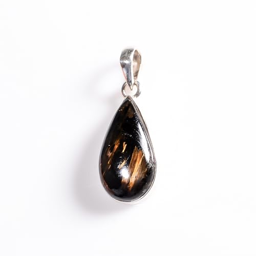 NANDARANI Greenland Nuummite Pendant Necklace with 18" Chain – Golden Nuummite Crystal – 925 Sterling Silver – Handmade Healing Jewelry for Men & Women4