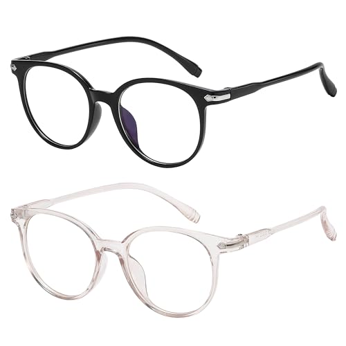 Image of OWL Round Blue Light Blocking Fake Eyeglasses for Women Men - Lightweight Frame, Anti UV400 Rays Protection Eyewear - 2 Pack