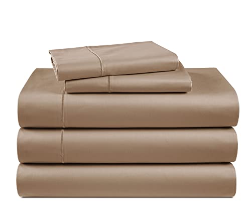 Image of LANE LINEN Split King Sheet Set 100% Egyptian Cotton Sateen - Taupe | Split King Sheet Sets Adjustable Bed - 5-Piece Set, For Guests And Everyday Use, For A Silky Hotel-Style Bed, Plush