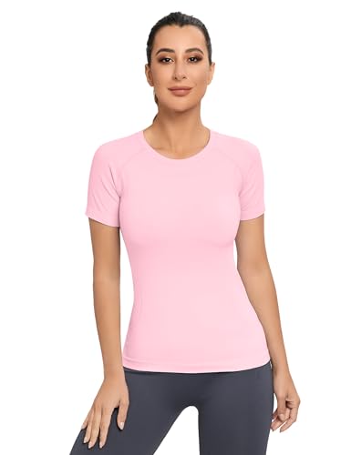 Image of MathCat Seamless Workout Tops for Women, Short Sleeve Compression Athletic Shirts Soft Yoga Gym Tops XS-XL