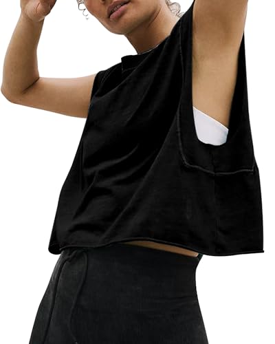 HUGOOME Women Workout Tank Tops Oversized Crop Sleeveless Tee Loose Fit Boxy Basic Yoga Active Summer T Shirts Gym 2025