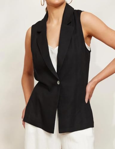 IDEALSANXUN Linen Vest Women Spring Summer Sleeveless Blazer Jackets Casual Lightweight Cardigan Vest Top Waistcoat2