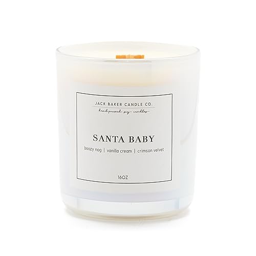 Jack Baker Candle Co. Santa Baby Candle, Made with Soy Wax and Essential Oils, Boozy Nog, Vanilla Cream, Crimson Velvet Fragrance, 16 oz.