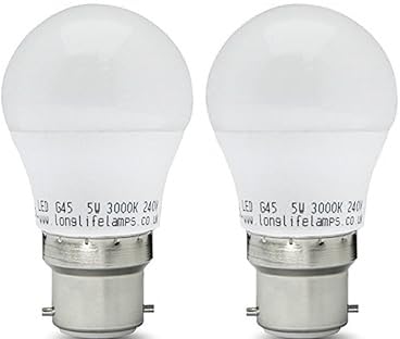 Long Life Lamp Company 2 x 5w mini LED Golf Ball Warm White Bayonet BC B22 Cap Light Bulb New Technology Frosted Cover 3000k