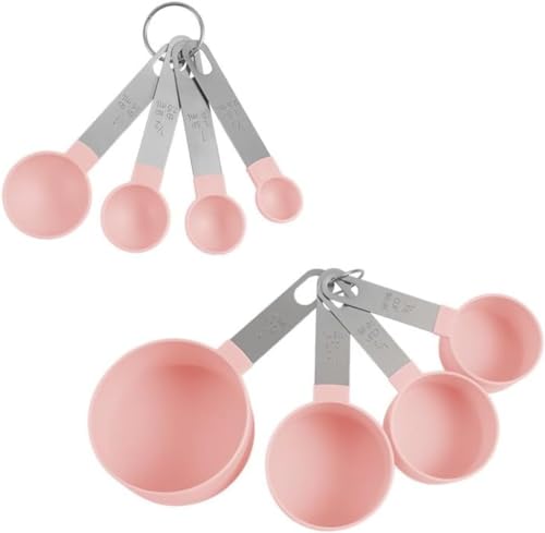 Farigrut 計量スプーン 大さじ小さじ 計量スプーン 計量スプーン 一体型 大さじ 大さじ小さじスプーン 磁気計量スプーンセット 両サイド ステンレススチール スパイスジャーにフィット 8本セット (ピンク)