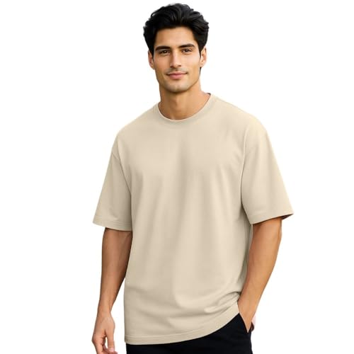 Image of Nobero 100% Cotton Oversized T Shirts for Men Stylish | Oversized Fit | Solid T Shirts for Men 180 GSM Combed Cotton | Round Neck Half Sleeve