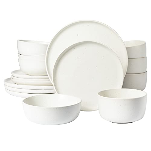 Image of Gibson Elite James Street Stoneware Matte Reactive Double Bowl Dinnerware Set - Sea Salt White, Service for 4 (16pcs)