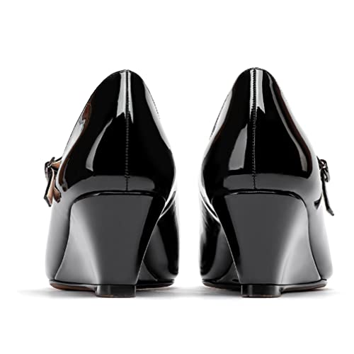 WAYDERNS Women's Mary Jane Square Toe Buckle Patent Adjustable Strap Wedge Low Heel Pumps Shoes 2 Inch4