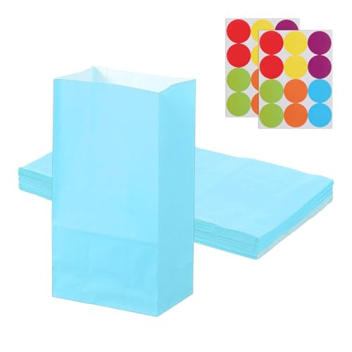 PATIKIL Bolsa De Detalles Para Fiestas, 24 Pcs 12.954x7.874x23.876 cm Bolsas Medianas De Papel Para Dulces Regalo Celebración Halloween Cumpleaños Boda Con Stickers, Azul Claro