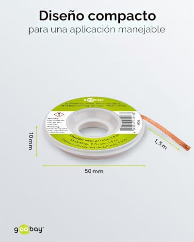 Miniatura 3 de Goobay 45246 Malla Para Desoldar Cobre Puro 2 Mm Eliminación De Estaño Trenza De Mecha De Soldadura Mecha Para Desoldar Alambre Para Soldar Bobina De 1,5 M