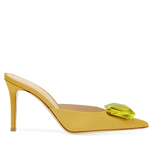 Woman Heeled Mules Rhinestone Pointy Closed Toe Sandals Kitten High Heels Sandals Summer Slip on Mule Heels Bridal Dress Shoes2