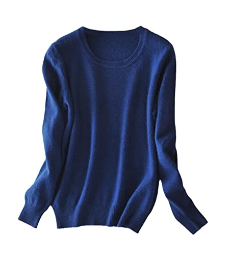 Suéter de punto de jersey de cachemira con cuello redondo y manga larga para mujer, azul vaquero, M Cover