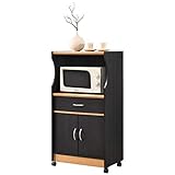 Pemberly Row Microwave Kitchen Cart in Black Beech