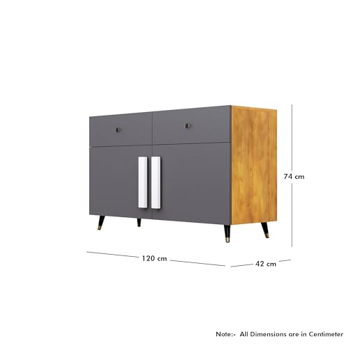 Image of Bniture Storage Cabinet Wooden for Living Room Sideboard with 2 Drawer and 2 Door | Storage Organizer Chest of Drawer Cabinet for Home Hallway Drawing Room Bedroom Kitchen | Giant Wood & Slate Grey