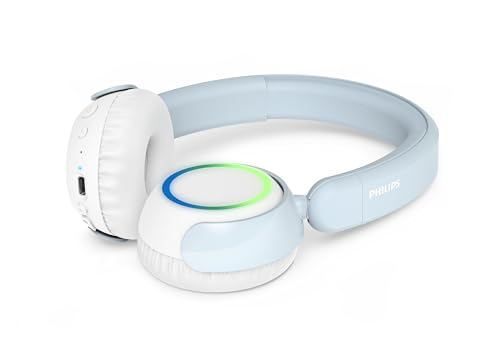 Image of Philips K4200 Lightweight On-Ear Wireless Kids Headphones - Built-in Mic, LED Lights, Safe Volume Limited, Audio Sharing, Foldable & Durable, Blue