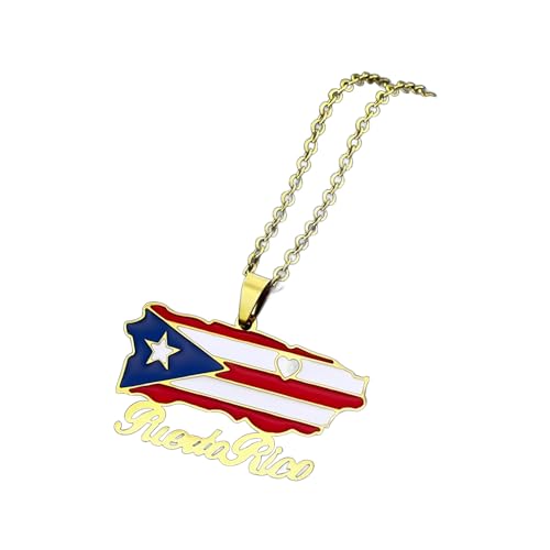 Collier carte de Porto Rico en argent sterling 925, pendentif croix et drapeau américain mixte