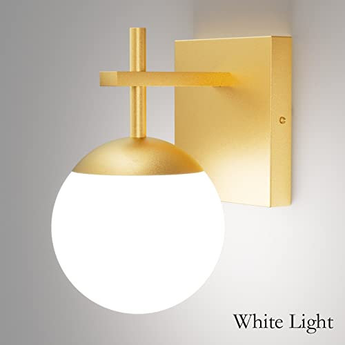 Image of Ralbay Gold Wall Sconce, Mid Century Modern Gold Wall Light Fixtures Milky Glass Indoor Wall Lamp for Home Decor Bathroom Kitchen Living Room Vanity Hallway, Gold 1 Light (Exclude Bulb)