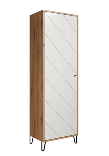 trendteam smart living - Touch - Garderobenschrank - Eiche/Weiß - Kleiderschrank mit ausziehbarer Kleiderstange - Soft-Close - Elegante Metallfüße - (BxHxT) 63 x 194 x 40 cm - Moderne Rautenfräsung trendteam smart living - Touch - Garderobenschrank - Eiche/Weiß - Kleiderschrank mit ausziehbarer Kleiderstange - Soft-Close - Elegante Metallfüße - (BxHxT) 63 x 194 x 40 cm - Moderne Rautenfräsung