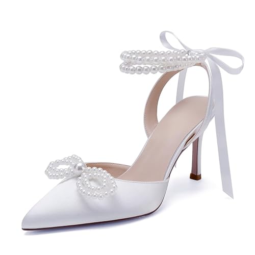 Pearl Heels Wedding Shoes for Bride Bow Wedding Heels Bridal Shoes