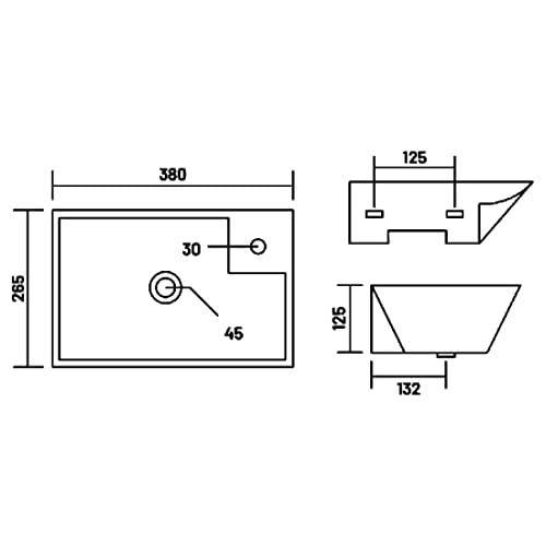 Image of Wall Mounted Wash Basin for Bathroom | Wall Hung Wash Basin /Sink (15 x 10.4 x 4.9 Inch, Saga-5004)