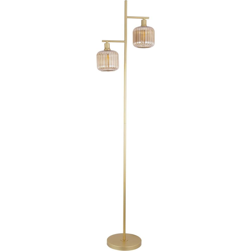 wilko Micah Floor Lamp, Champagne and Gold, Modern Design with Dual Glass Shades