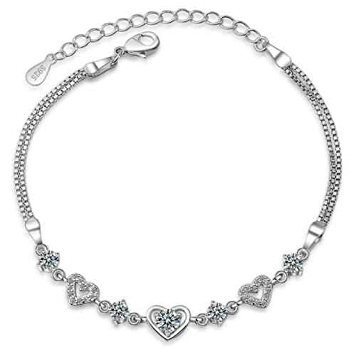 Bling Queen Womens Silver Plated Heart Chain Bracelet With Cubic Zirconia, Silver Bracelets For Women Hearts, Fancy Bracelets, Chain Bracelet For Women, Ladies Bracelet, Heart Bracelet(Clear) (B09LS5BT83) Amazon Price History, Amazon Price Tracker