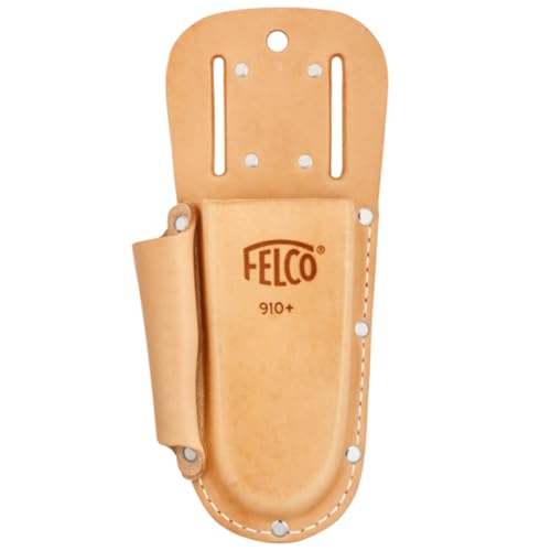 FELCO F910+ USA Made Leather Holster Dual-Slot Belt Pouch for Pruners Wire Cutters & Folding Saws with Accessory Slot | Tool Holster with Clip & Loop Attachment | Heavy-Duty Genuine Leather
