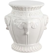 JONATHAN Y Anita 18" Ceramic Elephant Garden Stool, Bohemian Decorative Indoor/Outdoor Glazed Sculptural Accent Side Table, Plant Stand and Patio Seat for Garden or Living Room, White TBL1037A