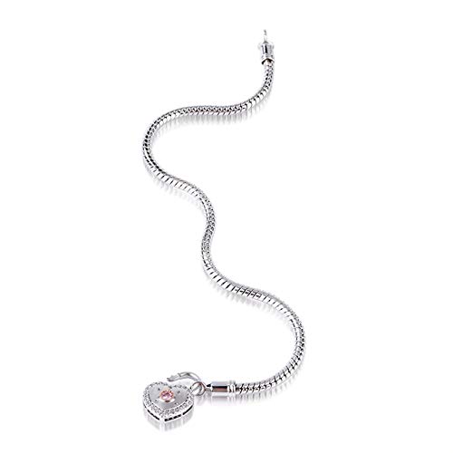 GNOCE Charm Bracelet Sterling Silver DIY Snake Chain Open My Heart Lock Basic Charm Bracelet Bangle with Heart Shaped Lock Clasp……2