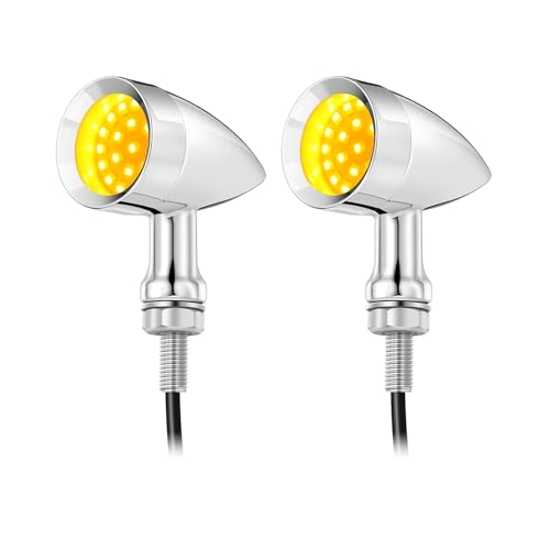 PBYMT Motorcycle Front turn Signals LED, 24 LEDS Bullet Blinkers Chrome Amber Lights Compatible with Harley Honda Kawasaki Suzuki Triumph Yamaha