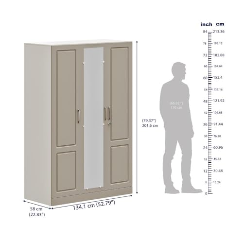 Image of Wakefit Wardrobe for Bedroom | 3 Yr Warranty | Cupboard for Bedroom, Almirah, Wooden Wardrobe, Comes with LED light, Storage Drawer, Mirror & Hanger, Density:680-750kg /m, Free Installation(Tyrian-CB)