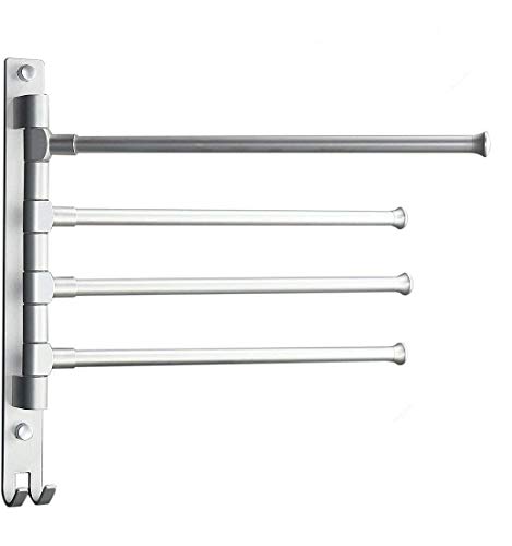 Handtuchhalter ohne Bohren aus Aluminium, Handtuchstange mit 4 Stangen mit Nadel, 180° drehbarer Badetuchhalter Selbstklebend Wandmontage für Bad und