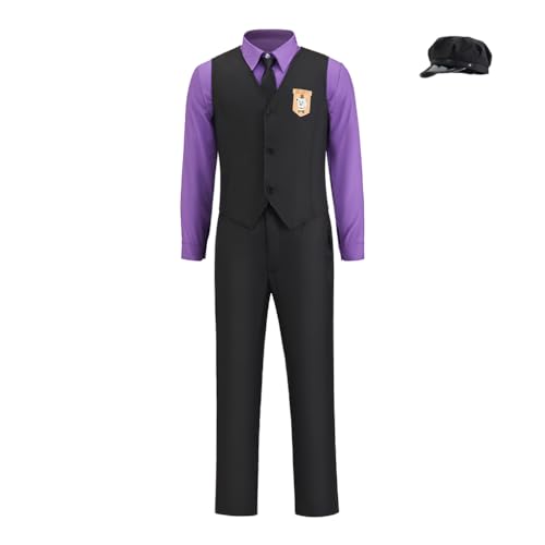 Movie Freddy Costume Purple Shirt Pants Uniform Outfit Full Suit with Hat for Men Adult (Purple M)